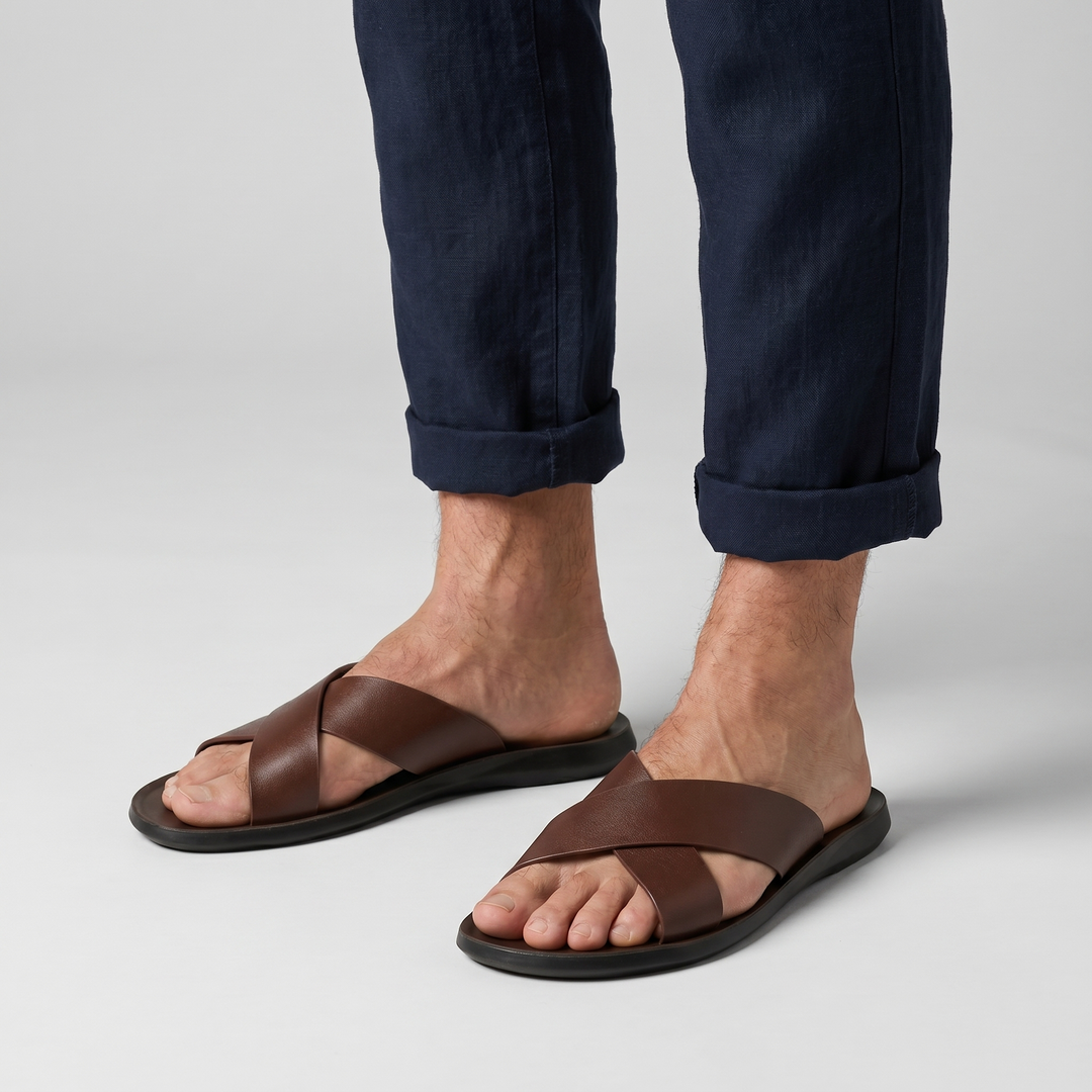 Kreuzriemen Zehenfrei Pantolette fuer Herren 3
