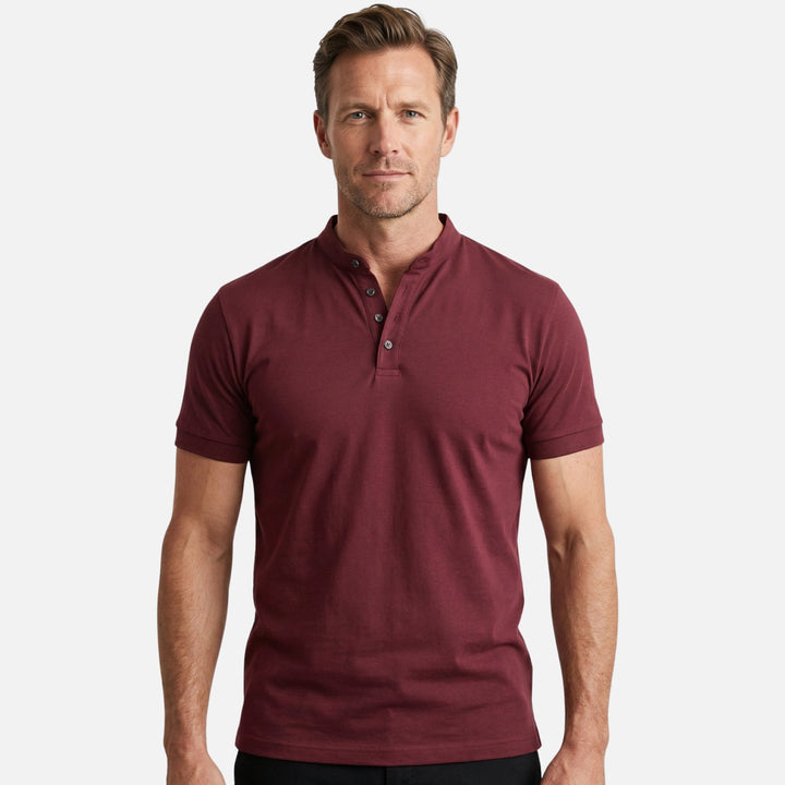 Fitted Jersey Shirt with Stand Collar for Men