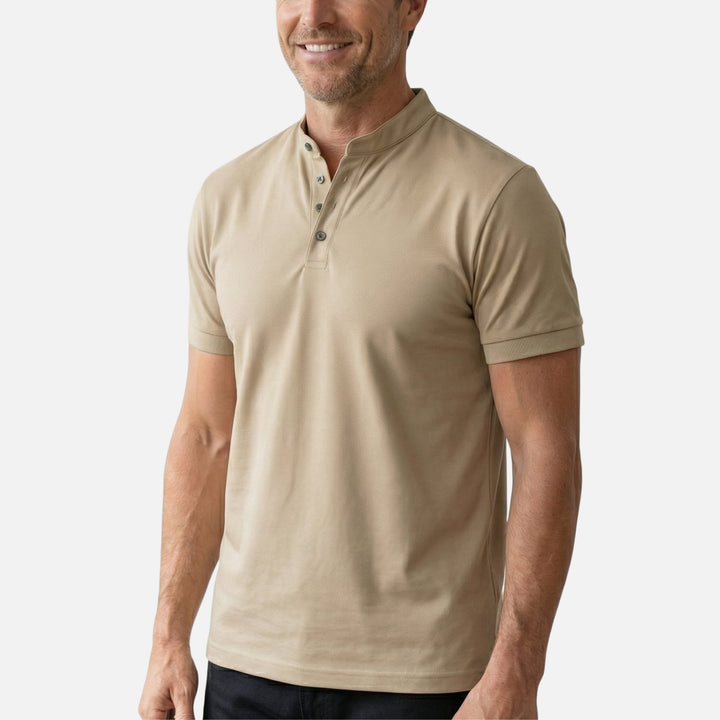 Fitted Jersey Shirt with Stand Collar for Men