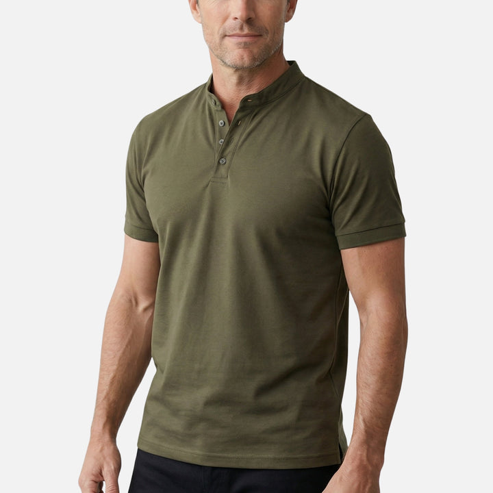 Fitted Jersey Shirt with Stand Collar for Men