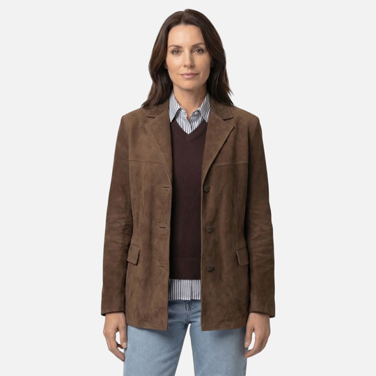 Lässiger Damen-Wildledermantel – Entspannte Passform mit breitem Revers