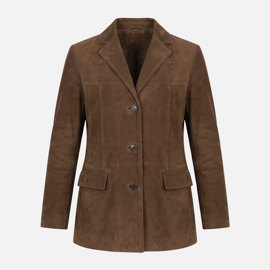 Lässiger Damen-Wildledermantel – Entspannte Passform mit breitem Revers