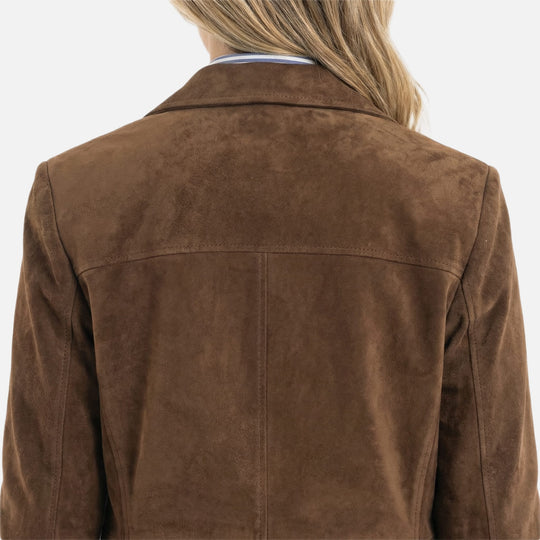 Lässiger Damen-Wildledermantel – Entspannte Passform mit breitem Revers