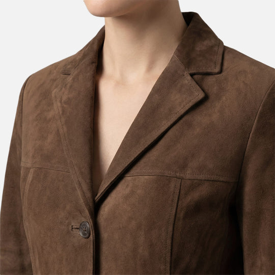 Lässiger Damen-Wildledermantel – Entspannte Passform mit breitem Revers