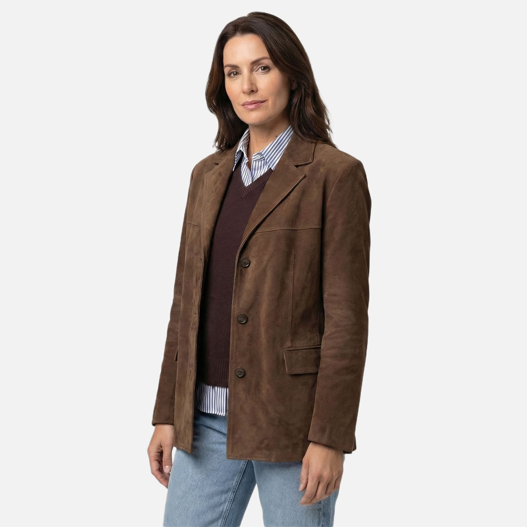 Lässiger Damen-Wildledermantel – Entspannte Passform mit breitem Revers