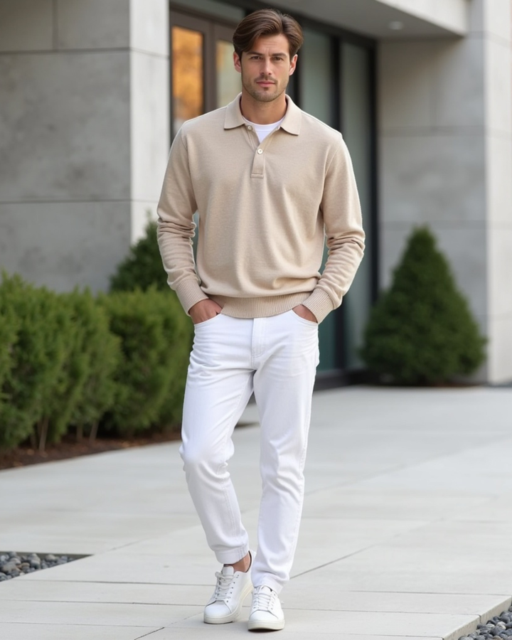 Langarm Poloshirt mit Knopfleistenkragen fuer Herren 4