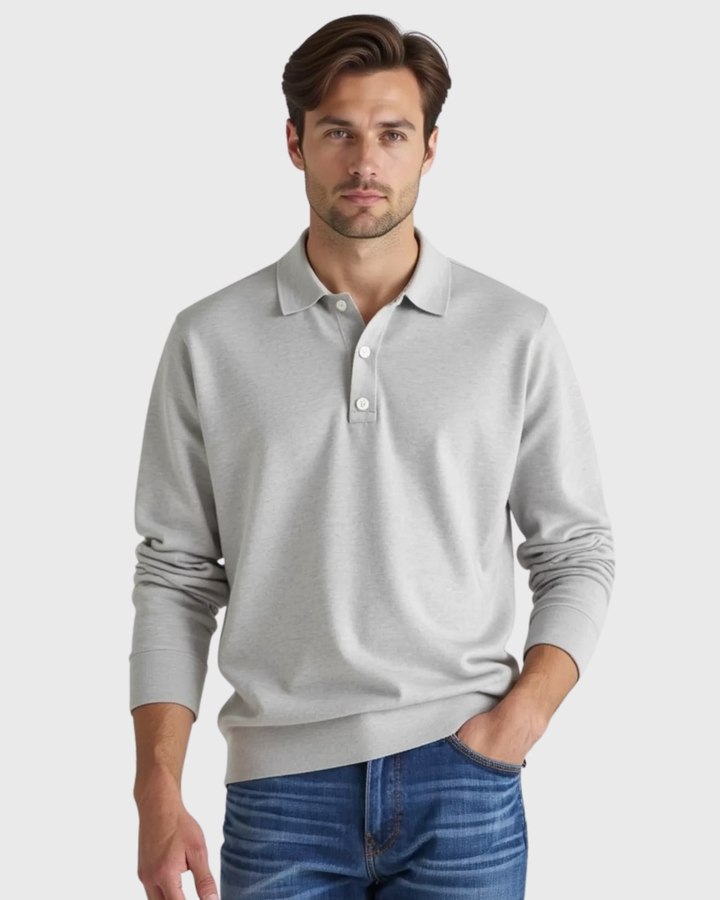 Langarm Poloshirt mit Knopfleistenkragen fuer Herren 9