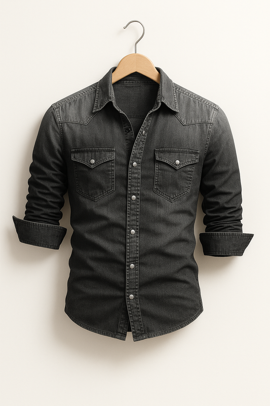 Langärmeliges Denim-Hemd für Herren | Knopfleiste