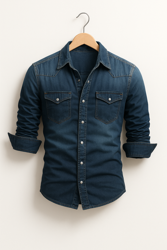 Langärmeliges Denim-Hemd für Herren | Knopfleiste