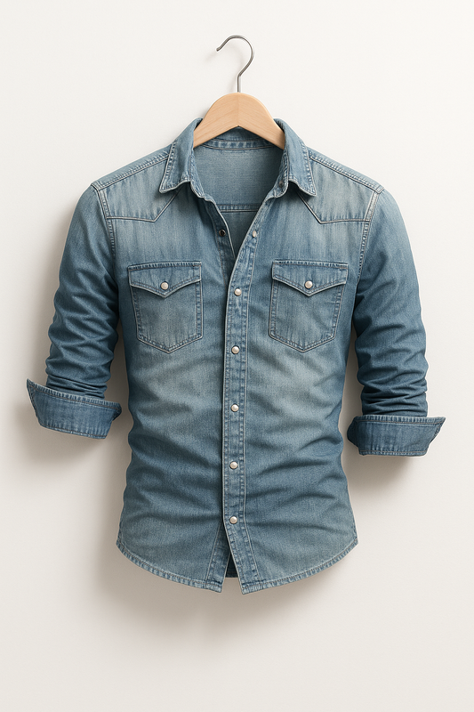 Langärmeliges Denim-Hemd für Herren | Knopfleiste