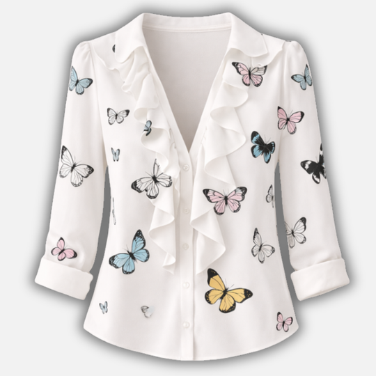 Langärmlige Bluse mit Rüschen und V-Ausschnitt für Damen