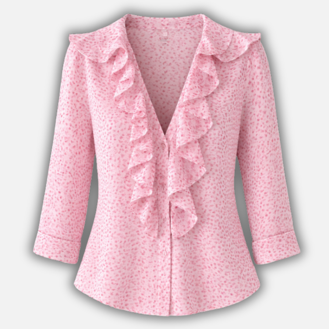 Langärmlige Bluse mit Rüschen und V-Ausschnitt für Damen