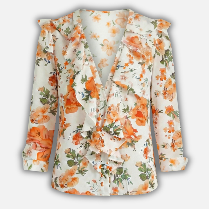 Langärmlige Bluse mit Rüschen und V-Ausschnitt für Damen