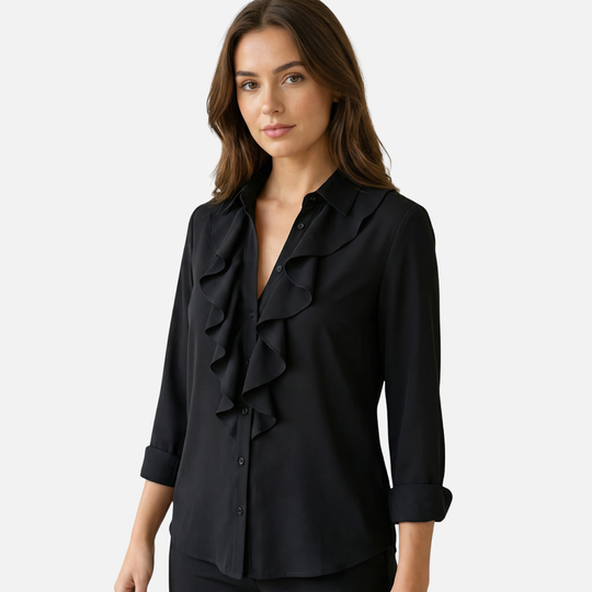 Langärmlige Bluse mit Rüschen und V-Ausschnitt für Damen