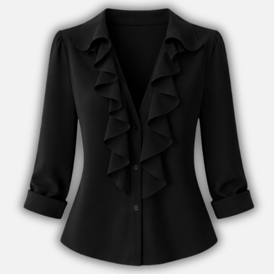 Langärmlige Bluse mit Rüschen und V-Ausschnitt für Damen