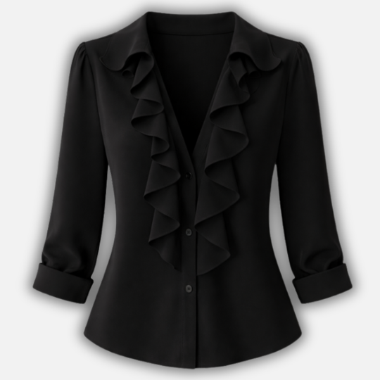 Langärmlige Bluse mit Rüschen und V-Ausschnitt für Damen