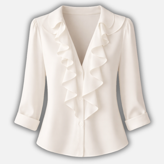 Langärmlige Bluse mit Rüschen und V-Ausschnitt für Damen