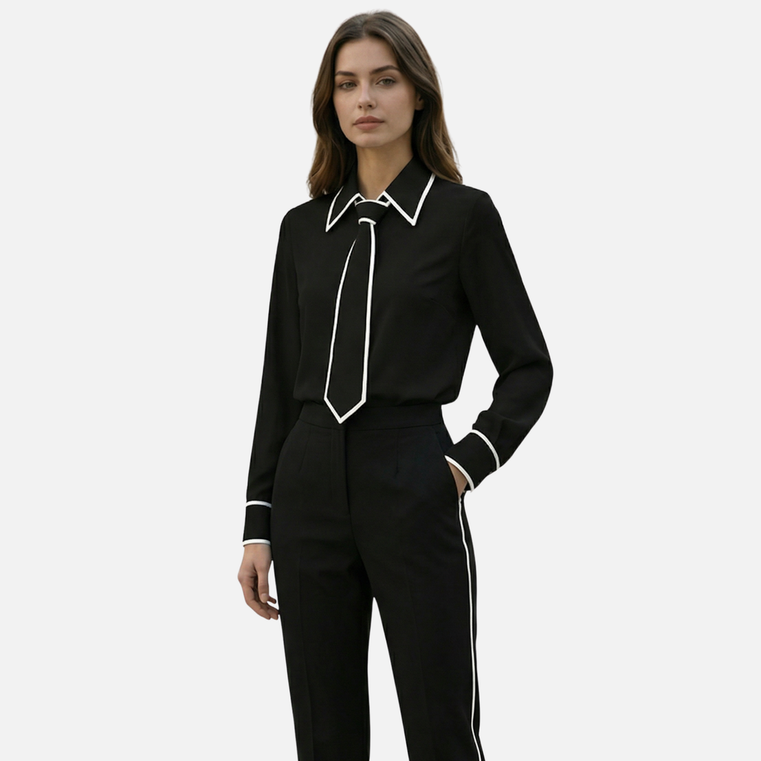 Langärmlige Bluse mit abnehmbarem Band für Damen