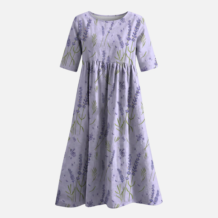 Langes Baumwollkleid mit Gummizug-Taille für Damen