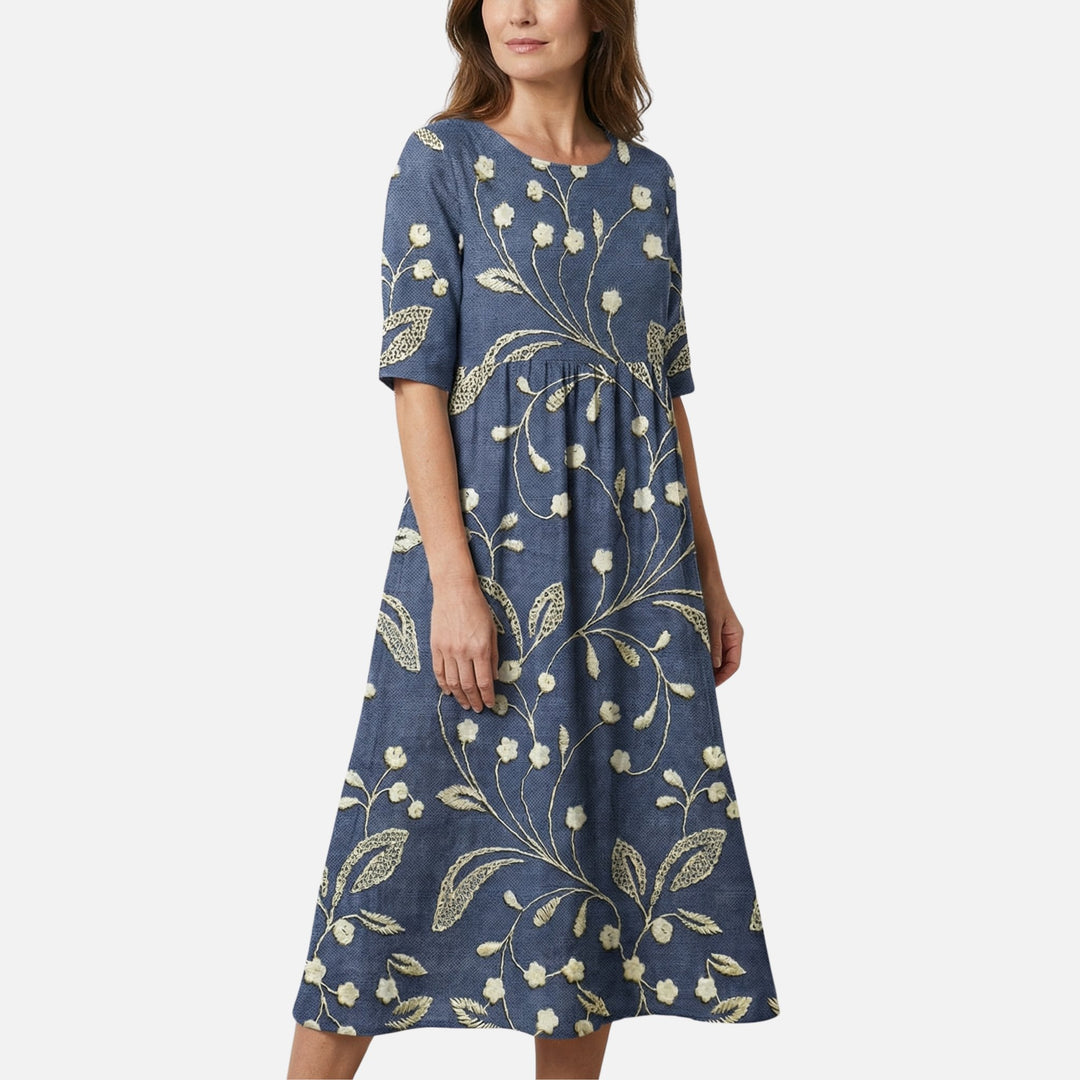 Langes Baumwollkleid mit Gummizug-Taille für Damen