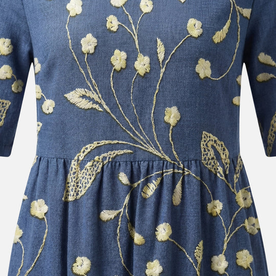 Langes Baumwollkleid mit Gummizug-Taille für Damen