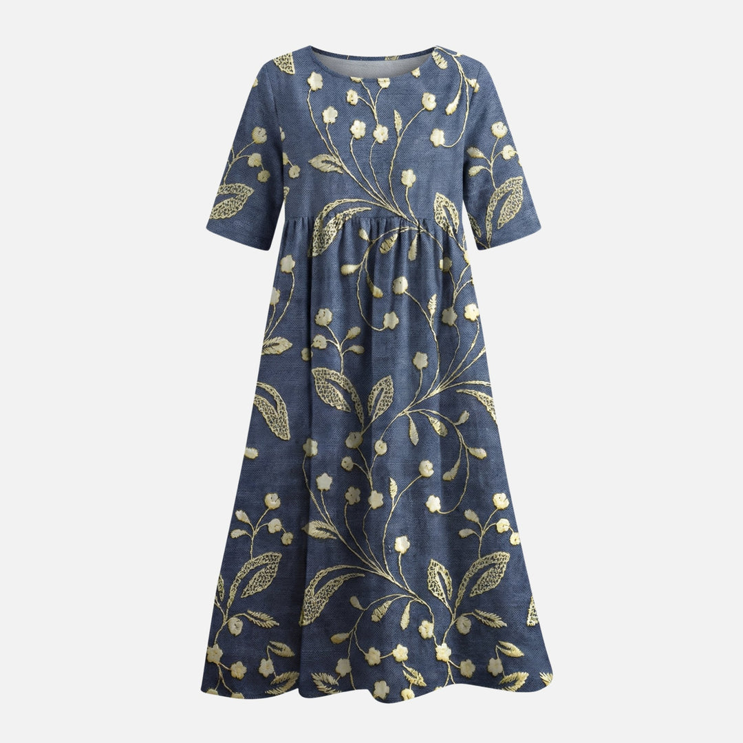 Langes Baumwollkleid mit Gummizug-Taille für Damen
