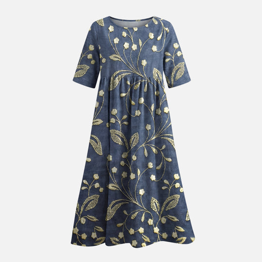 Langes Baumwollkleid mit Gummizug-Taille für Damen