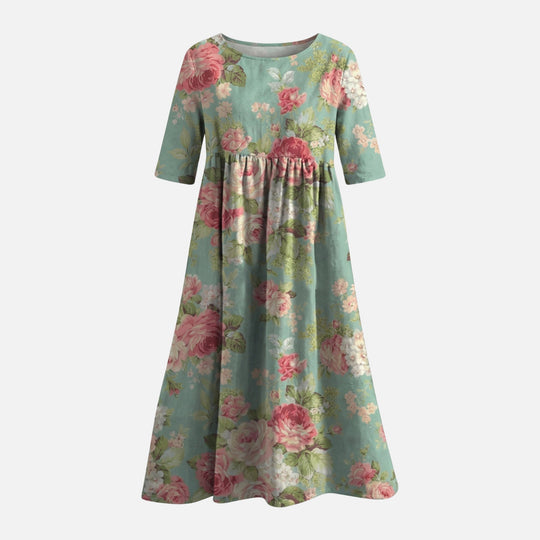 Langes Baumwollkleid mit Gummizug-Taille für Damen