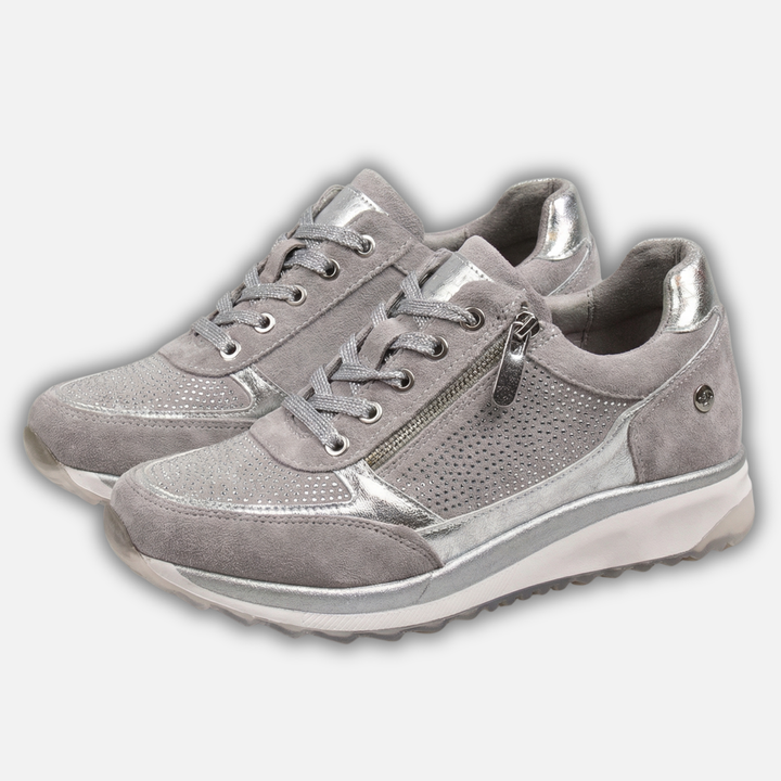 Casualowe metaliczne sneakersy damskie z zamkiem błyskawicznym