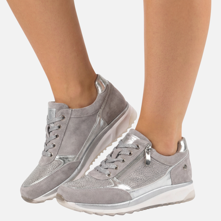 Casualowe metaliczne sneakersy damskie z zamkiem błyskawicznym