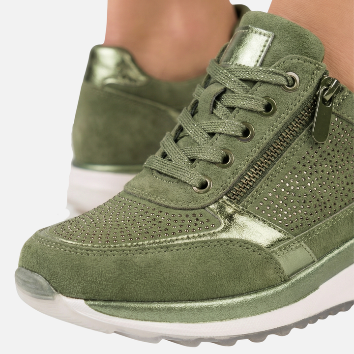 Casualowe metaliczne sneakersy damskie z zamkiem błyskawicznym