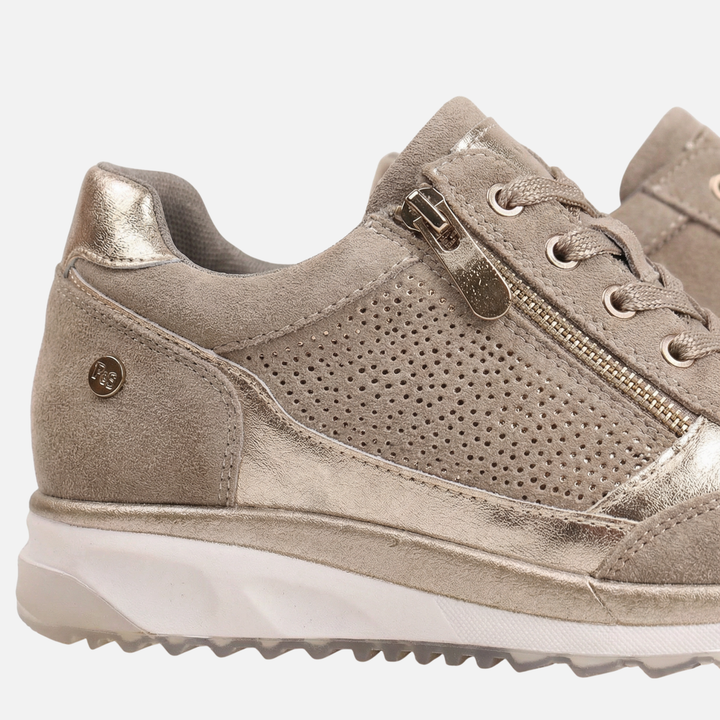 Casualowe metaliczne sneakersy damskie z zamkiem błyskawicznym