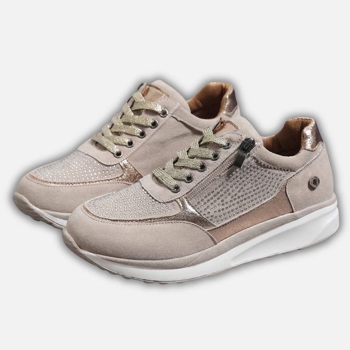 Casualowe metaliczne sneakersy damskie z zamkiem błyskawicznym