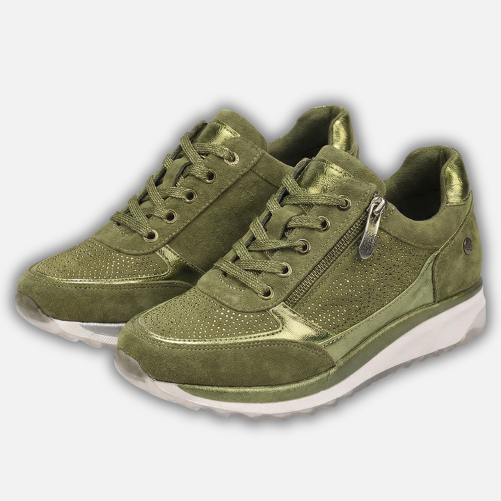 Casualowe metaliczne sneakersy damskie z zamkiem błyskawicznym