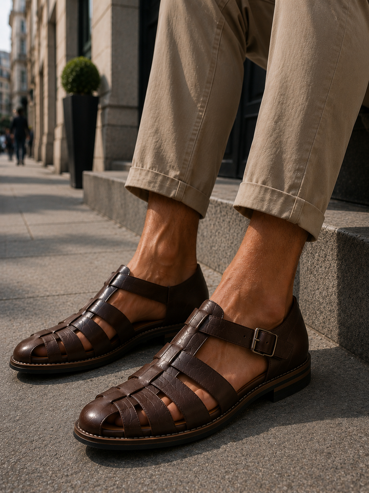 Leder Fischersandalen mit geschlossener Spitze fuer Herren 4