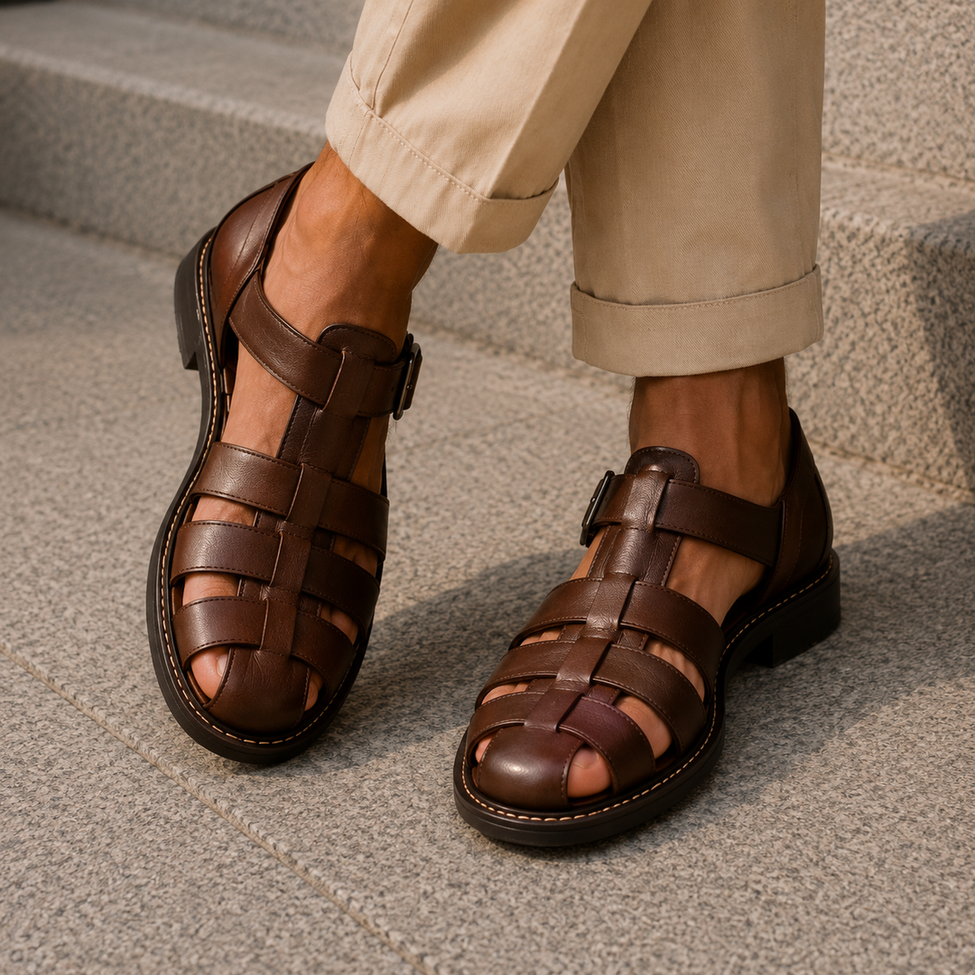 Leder Fischersandalen mit geschlossener Spitze fuer Herren 8