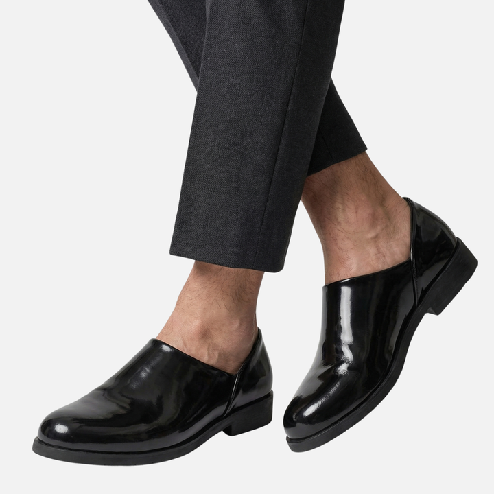 Leichte Hochglanz-Synthetik schmale Loafer mit Blockabsatz für Herren