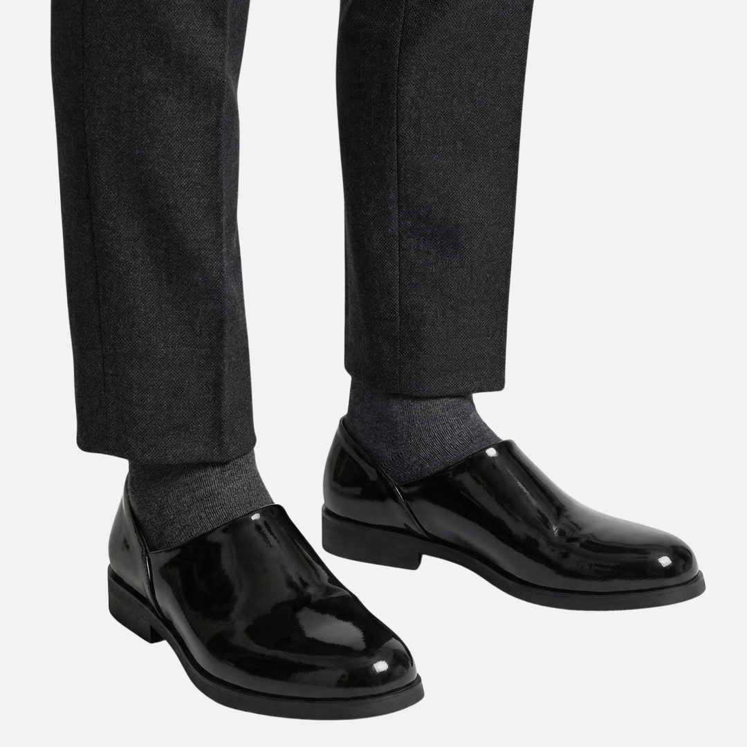 Leichte Hochglanz-Synthetik schmale Loafer mit Blockabsatz für Herren