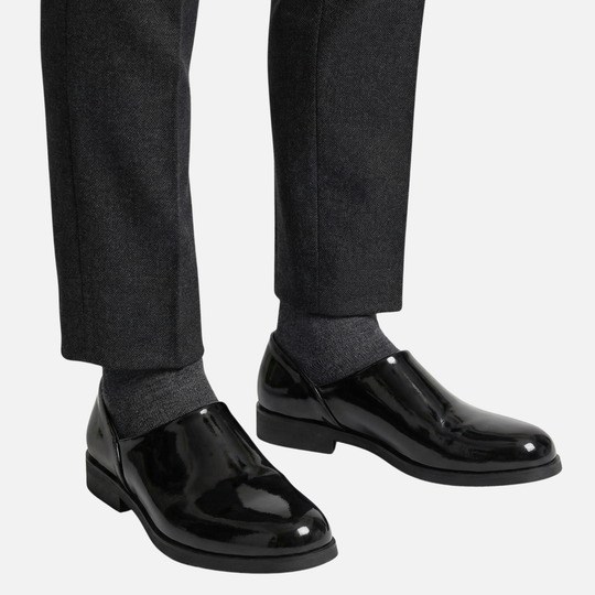 Leichte Hochglanz-Synthetik schmale Loafer mit Blockabsatz für Herren