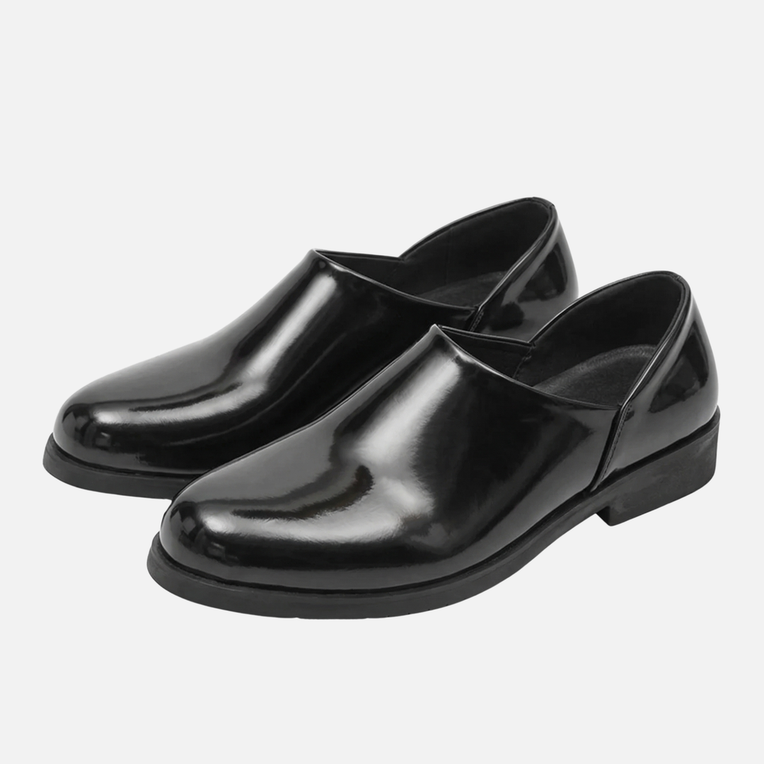 Leichte Hochglanz-Synthetik schmale Loafer mit Blockabsatz für Herren