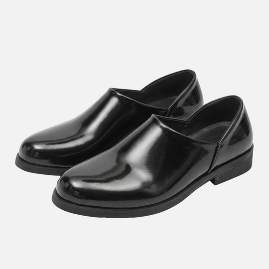 Leichte Hochglanz-Synthetik schmale Loafer mit Blockabsatz für Herren
