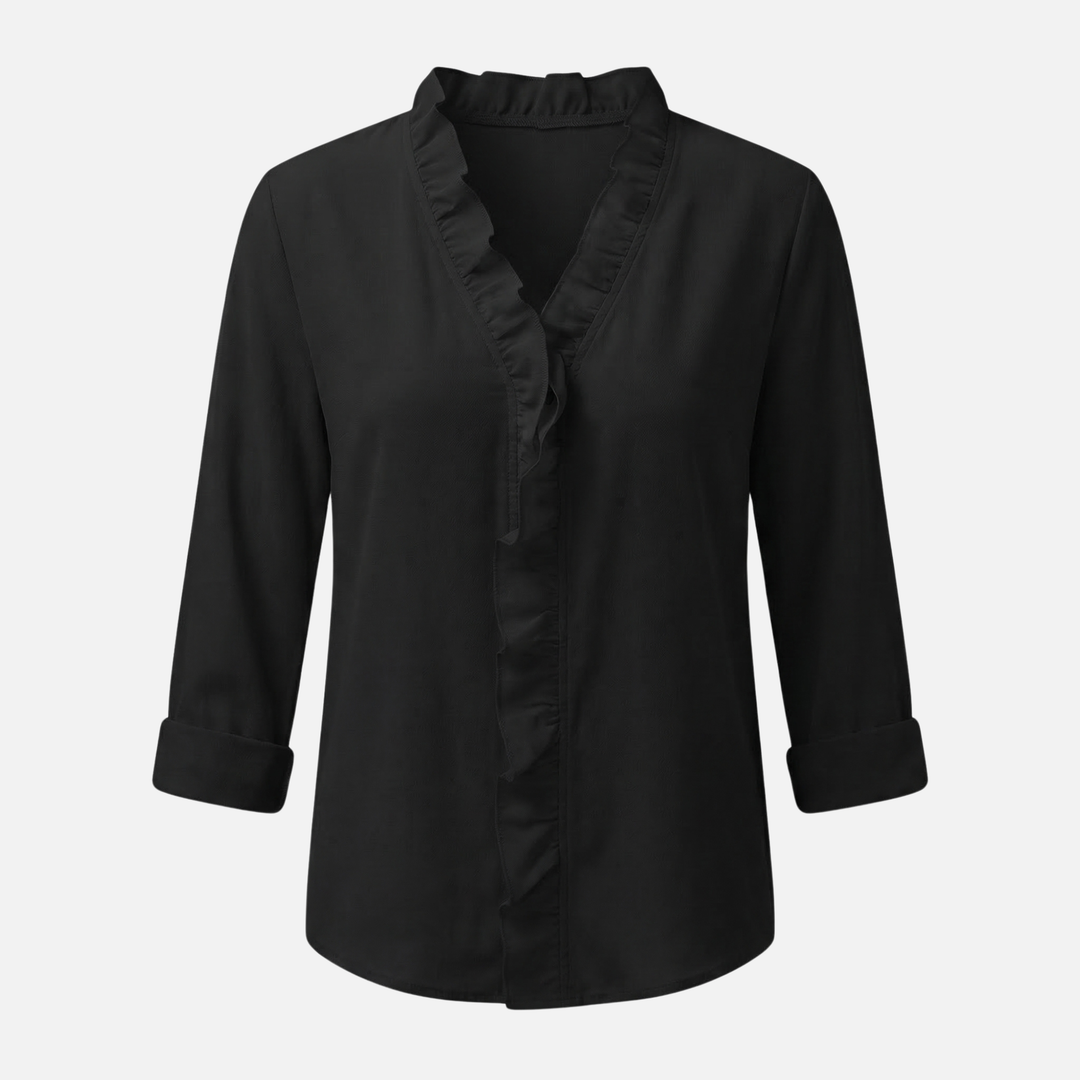 Leichte Leinenbluse Fit V-Ausschnitt mit Rüschen für Damen
