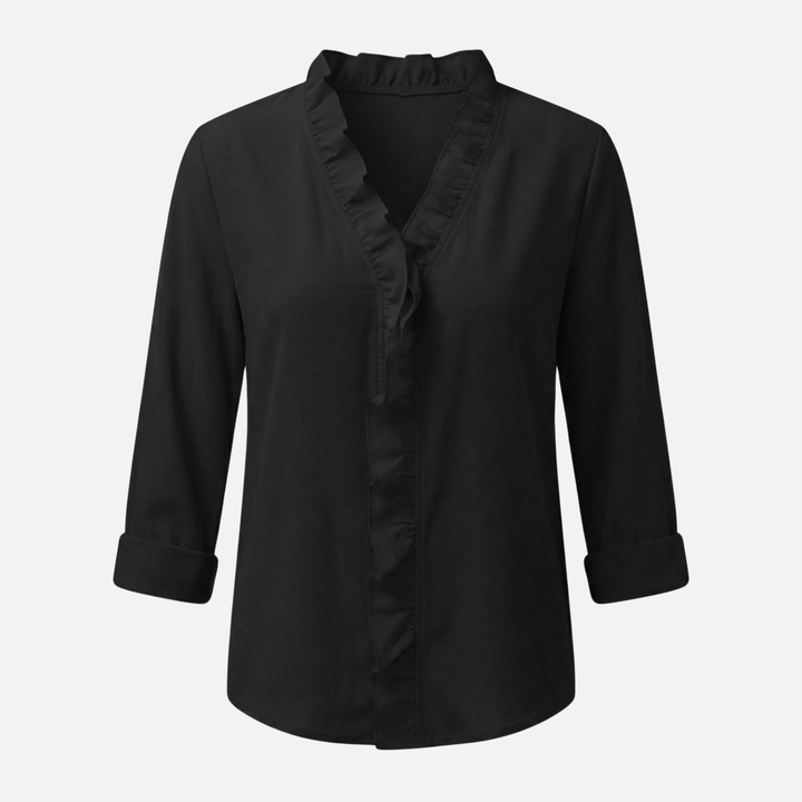 Leichte Leinenbluse Fit V-Ausschnitt mit Rüschen für Damen