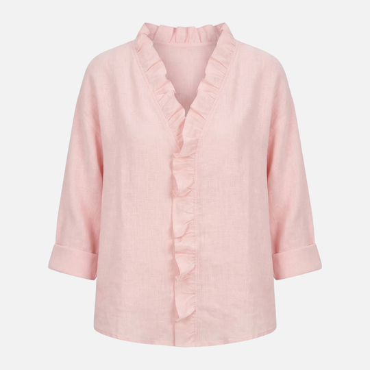 Leichte Leinenbluse Fit V-Ausschnitt mit Rüschen für Damen