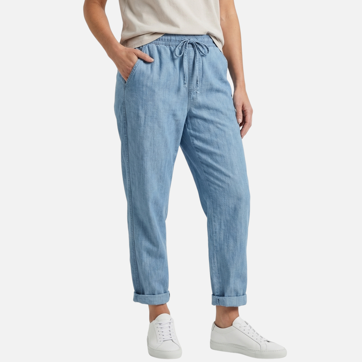 Lightweight Linen Pants Relaxed Casual Trousers with Drawstring for Women
