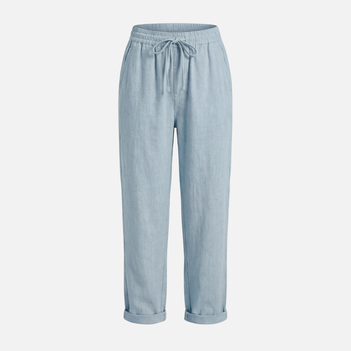 Lightweight Linen Pants Relaxed Casual Trousers with Drawstring for Women