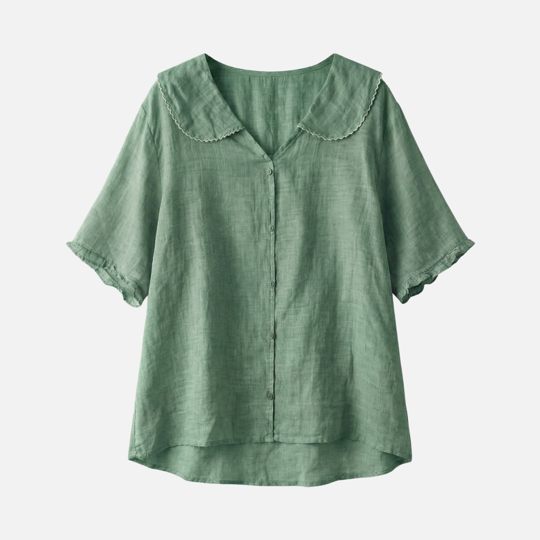 Leichte Sommer Leinenbluse – Lockere Passform mit Muschelkragen für Damen