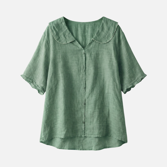 Leichte Sommer Leinenbluse – Lockere Passform mit Muschelkragen für Damen