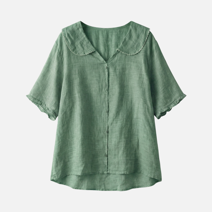 Leichte Sommer Leinenbluse – Lockere Passform mit Muschelkragen für Damen