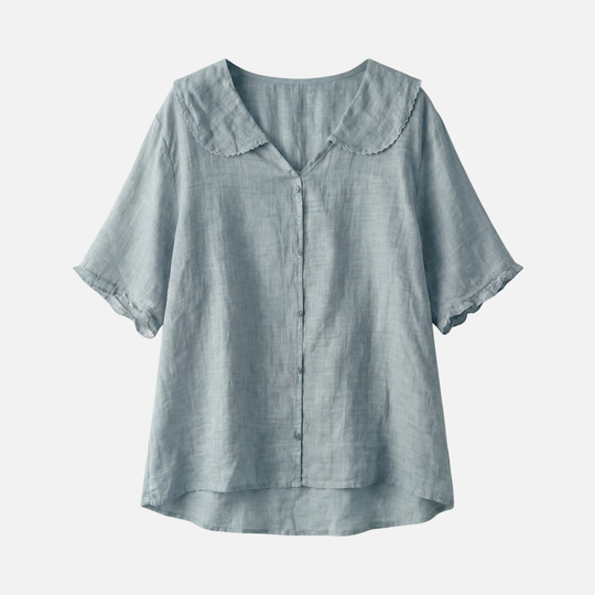 Leichte Sommer Leinenbluse – Lockere Passform mit Muschelkragen für Damen